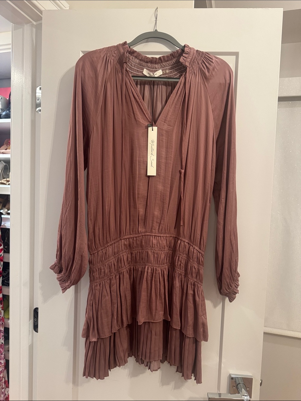 Mauve Tiered Long Sleeve Boho Tunic Dress